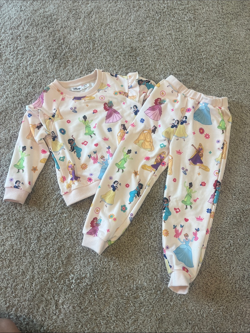 Disney Girls Pink Cream Princess Print Matching Set